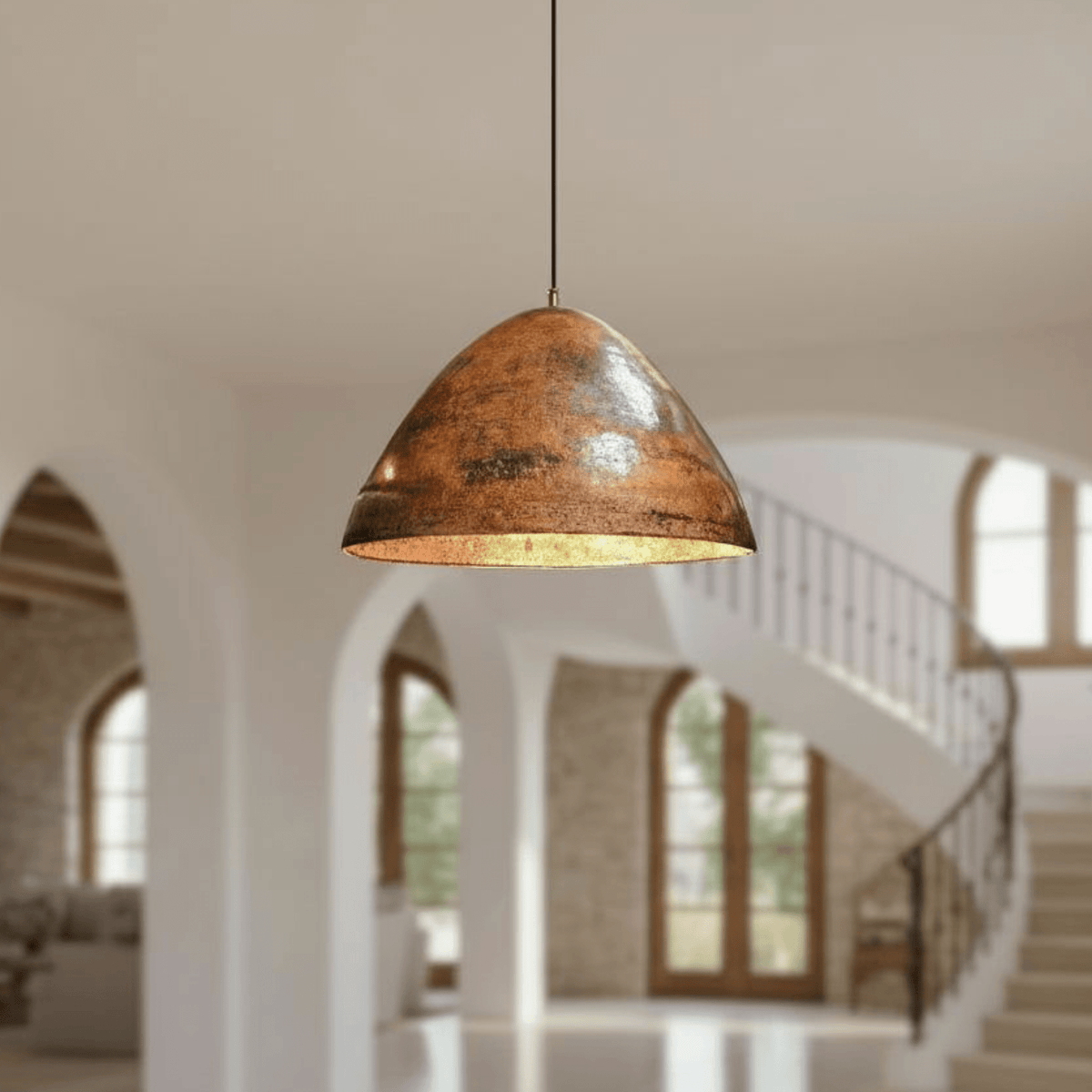 Hammered Copper Dome Pendant – Rustic Ceiling Light for Kitchen Islands - BRASSDORIA