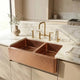 Hammered Copper Double Bowl Farmhouse Sink – Moroccan Artisan Apron Front Kitchen Sink - BRASSDORIA