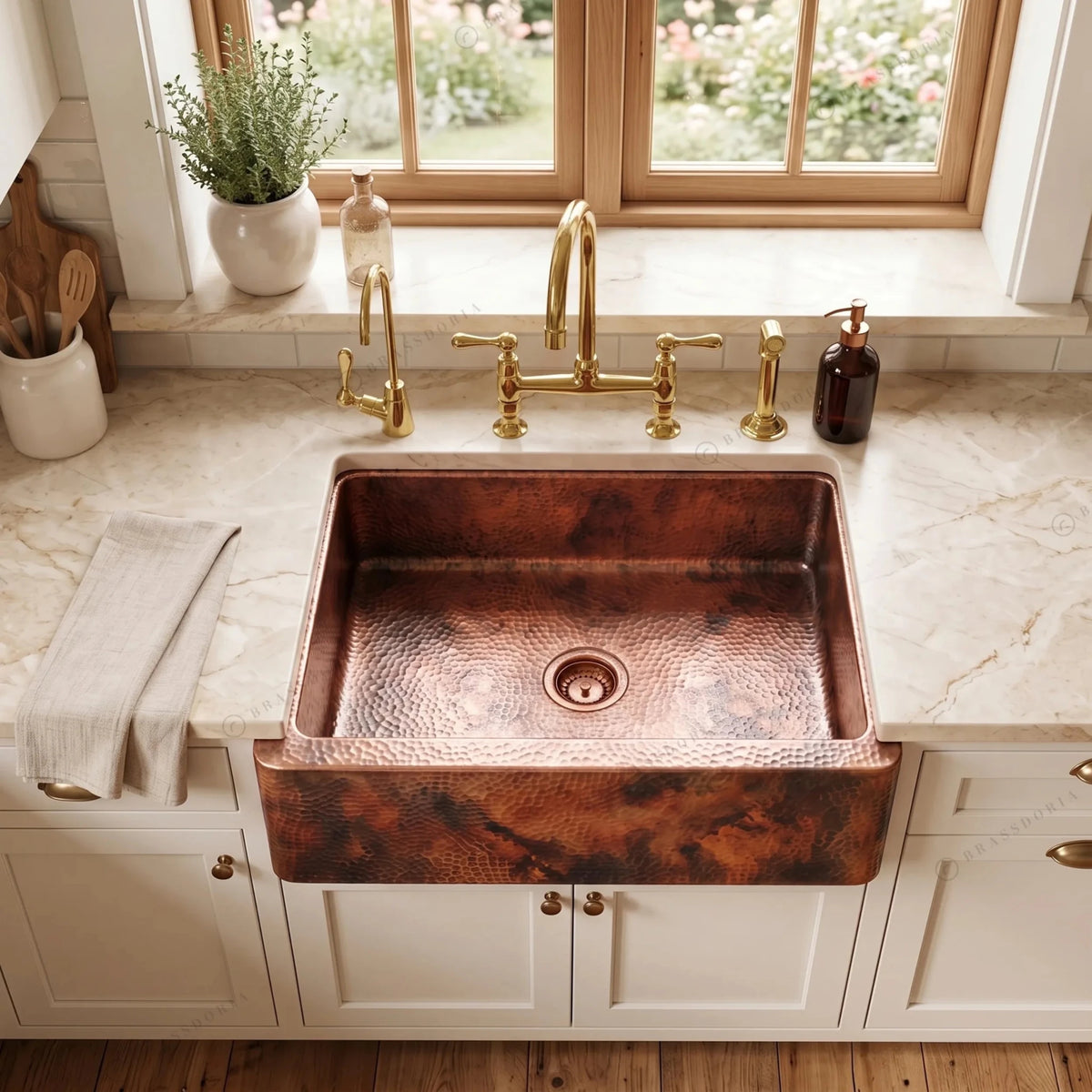 Hammered Copper Farmhouse Sink – Large Copper Kitchen Sink - BRASSDORIA