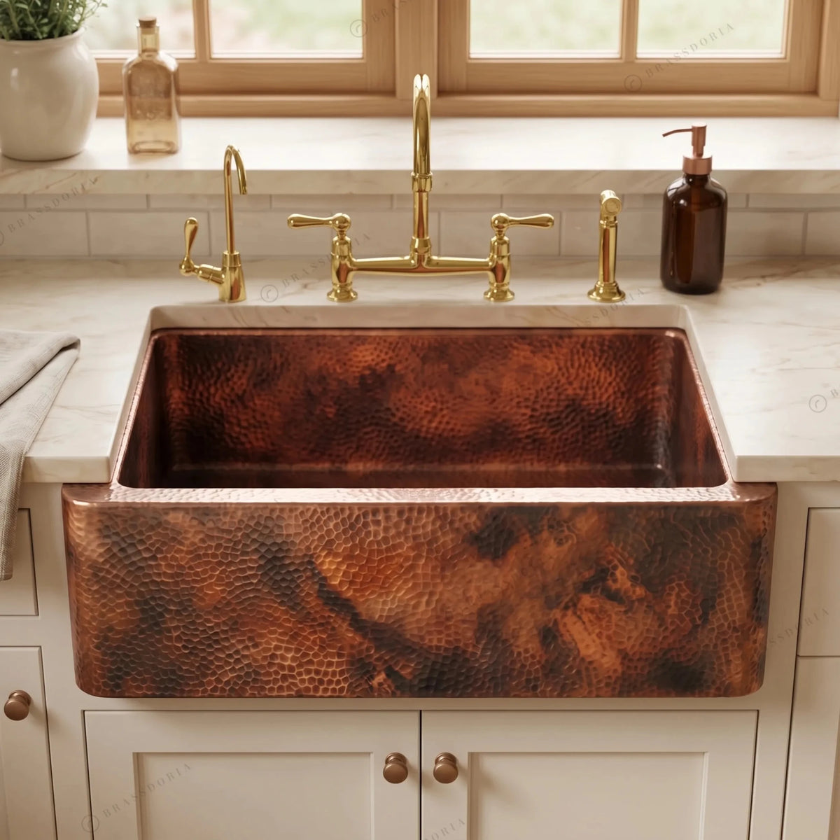 Hammered Copper Farmhouse Sink – Large Copper Kitchen Sink - BRASSDORIA