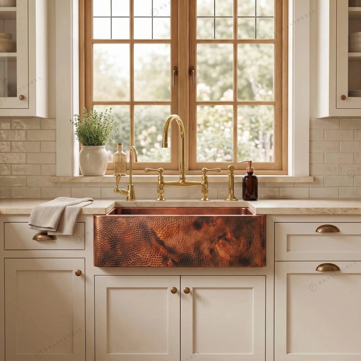 Hammered Copper Farmhouse Sink – Large Copper Kitchen Sink - BRASSDORIA