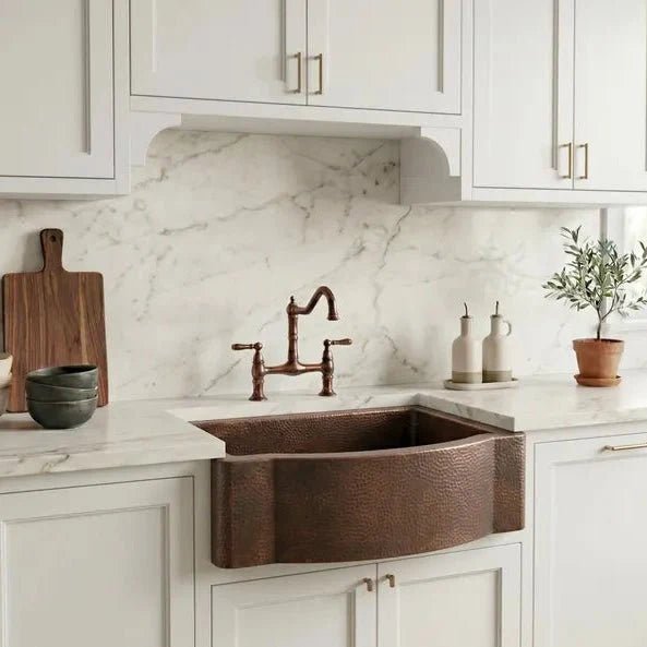Hammered Copper Farmhouse Sink – Single Basin, Apron Front, Moroccan Artisan Kitchen Sink - BRASSDORIA