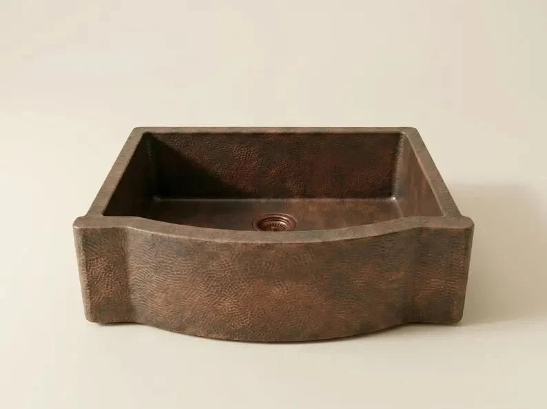 Hammered Copper Farmhouse Sink – Single Basin, Apron Front, Moroccan Artisan Kitchen Sink - BRASSDORIA