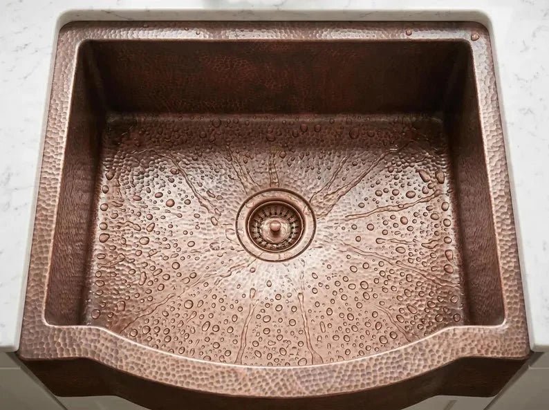 Hammered Copper Farmhouse Sink – Single Basin, Apron Front, Moroccan Artisan Kitchen Sink - BRASSDORIA