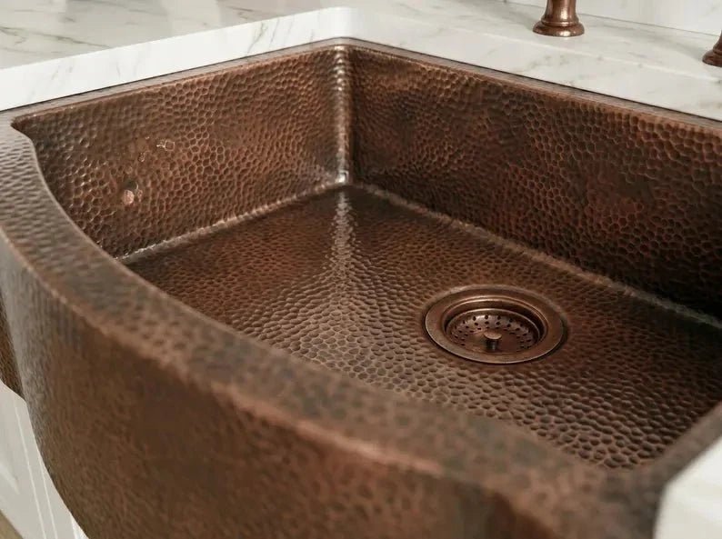 Hammered Copper Farmhouse Sink – Single Basin, Apron Front, Moroccan Artisan Kitchen Sink - BRASSDORIA