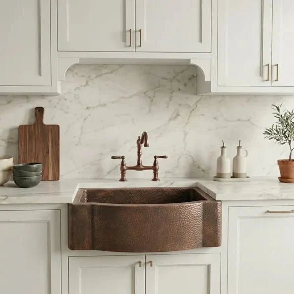 Hammered Copper Farmhouse Sink – Single Basin, Apron Front, Moroccan Artisan Kitchen Sink - BRASSDORIA