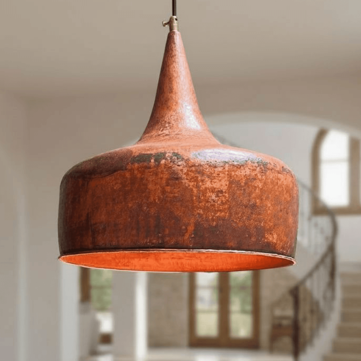 Hammered Copper Flared Dome Pendant – Rustic Ceiling Light - BRASSDORIA