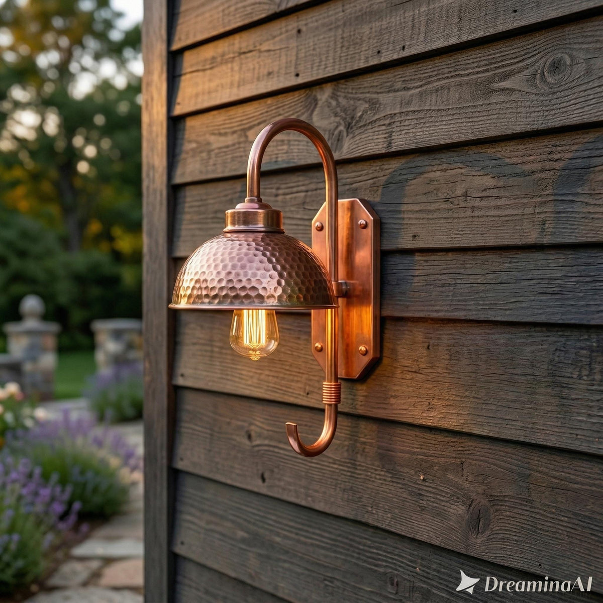 Hammered Copper Gooseneck Wall Sconce – Outdoor Farmhouse Wall Light - BRASSDORIA