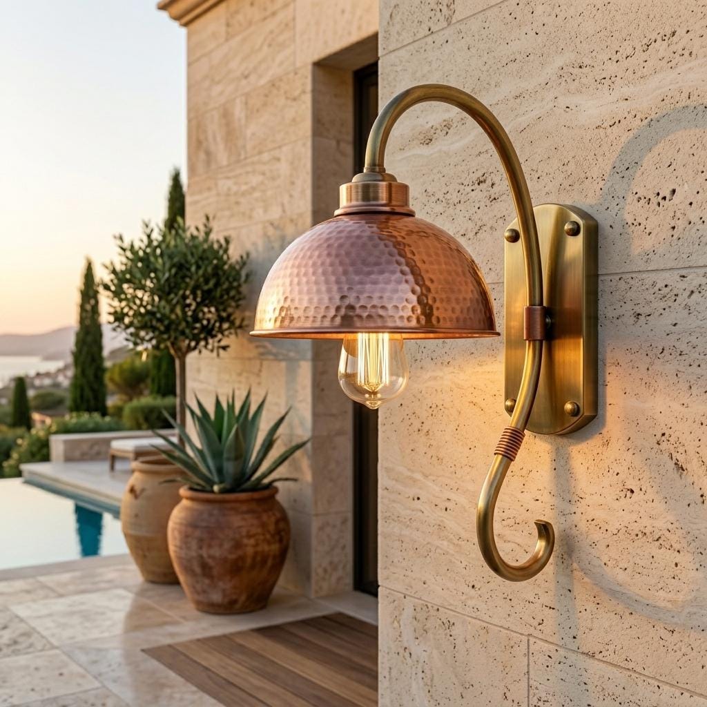 Hammered Copper Gooseneck Wall Sconce – Outdoor Farmhouse Wall Light - BRASSDORIA