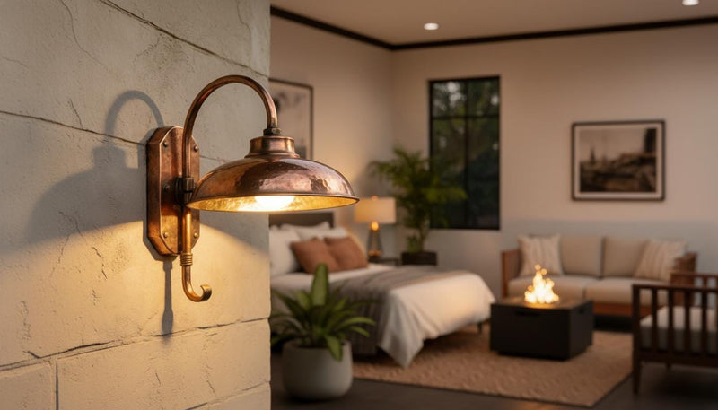 Hammered Copper Gooseneck Wall Sconce – Outdoor Farmhouse Wall Light - BRASSDORIA