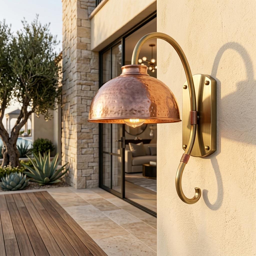 Hammered Copper Gooseneck Wall Sconce – Outdoor Farmhouse Wall Light - BRASSDORIA