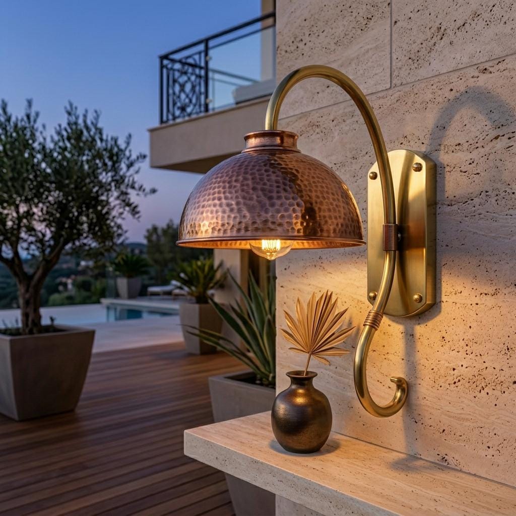 Hammered Copper Gooseneck Wall Sconce – Outdoor Farmhouse Wall Light - BRASSDORIA
