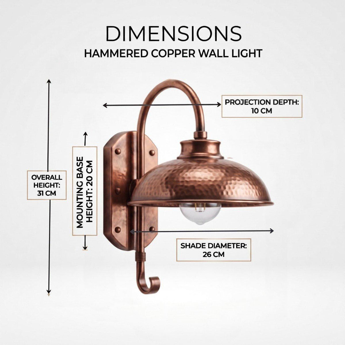 Hammered Copper Gooseneck Wall Sconce – Outdoor Farmhouse Wall Light - BRASSDORIA