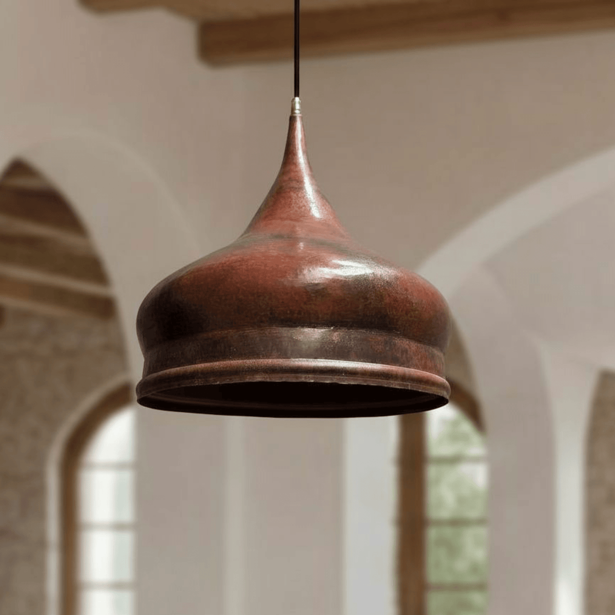 Hammered Copper Onion Dome Pendant – Rustic Ceiling Fixture for Kitchens - BRASSDORIA