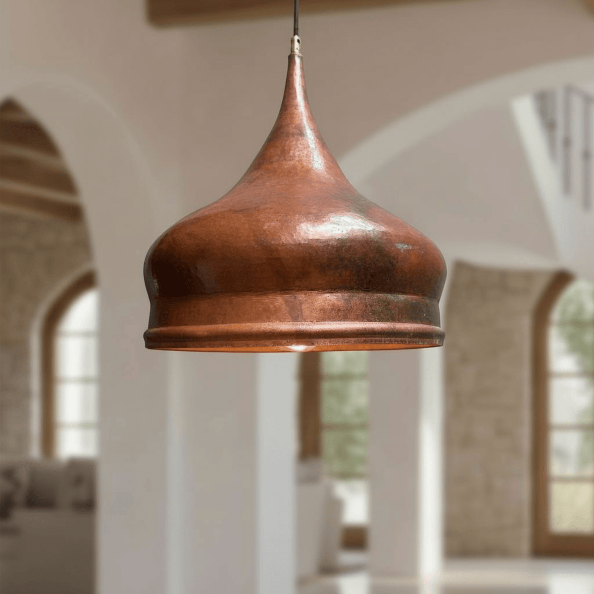 Hammered Copper Onion Dome Pendant – Rustic Ceiling Fixture for Kitchens - BRASSDORIA