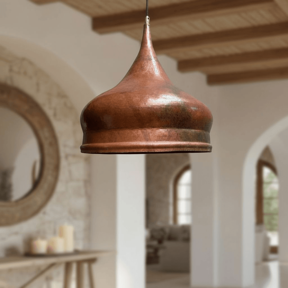 Hammered Copper Onion Dome Pendant – Rustic Ceiling Fixture for Kitchens - BRASSDORIA