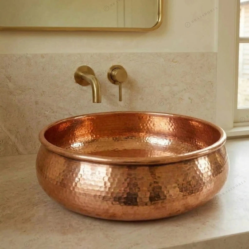Hammered Copper Sink – Shiny Handmade Vessel Basin - BRASSDORIA