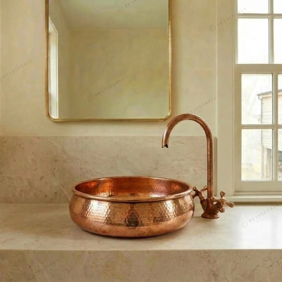 Hammered Copper Sink – Shiny Handmade Vessel Basin - BRASSDORIA