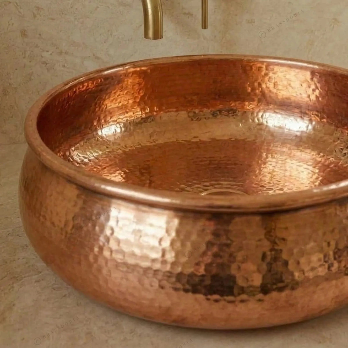 Hammered Copper Sink – Shiny Handmade Vessel Basin - BRASSDORIA