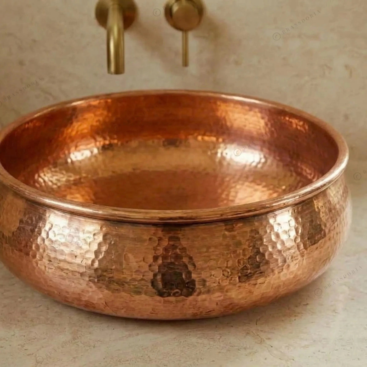 Hammered Copper Sink – Shiny Handmade Vessel Basin - BRASSDORIA