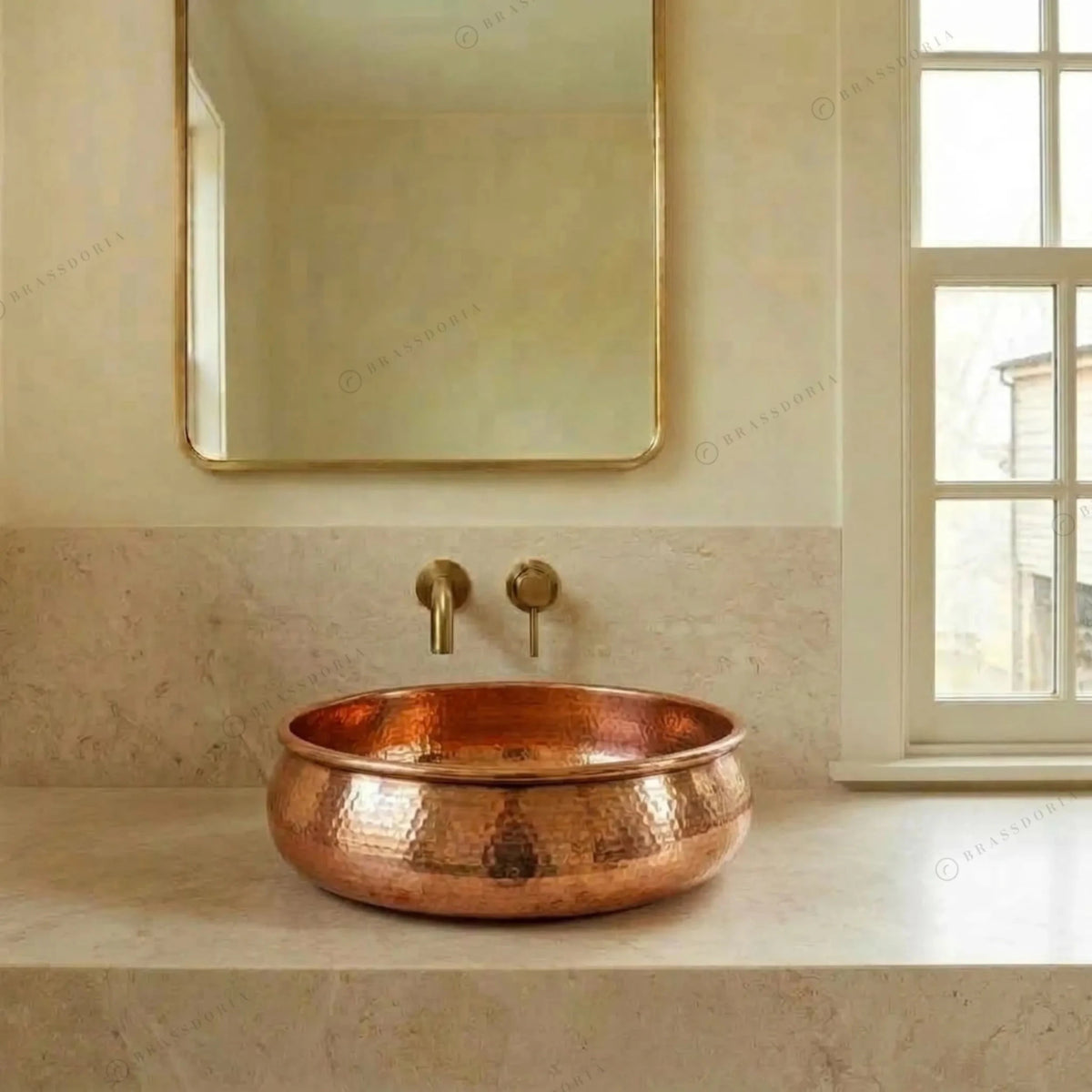 Hammered Copper Sink – Shiny Handmade Vessel Basin - BRASSDORIA