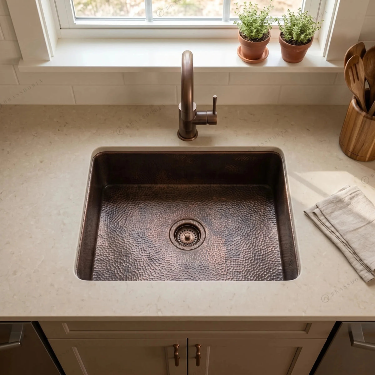 Hammered Copper Top Mount Sink – Nebula - BRASSDORIA