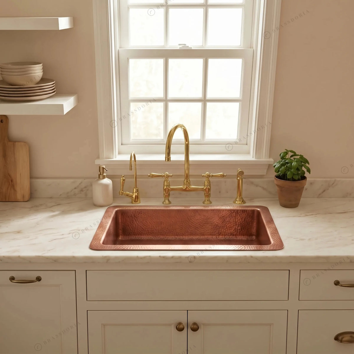 Hammered Copper Undermount Kitchen Sink - BRASSDORIA