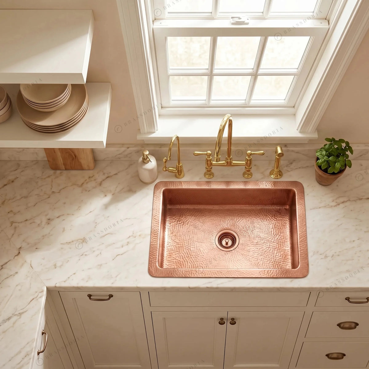 Hammered Copper Undermount Kitchen Sink - BRASSDORIA