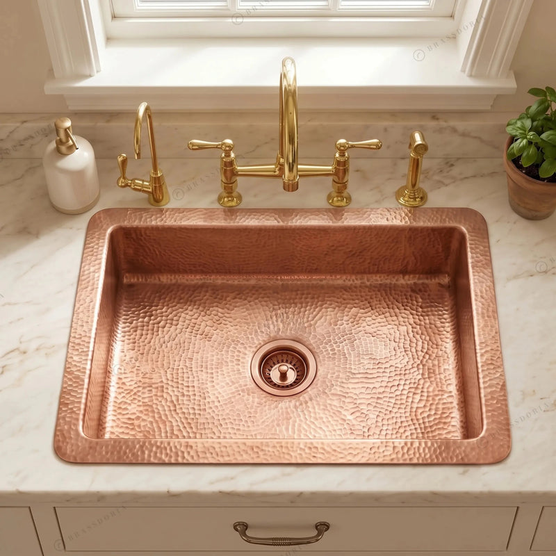 Hammered Copper Undermount Kitchen Sink - BRASSDORIA