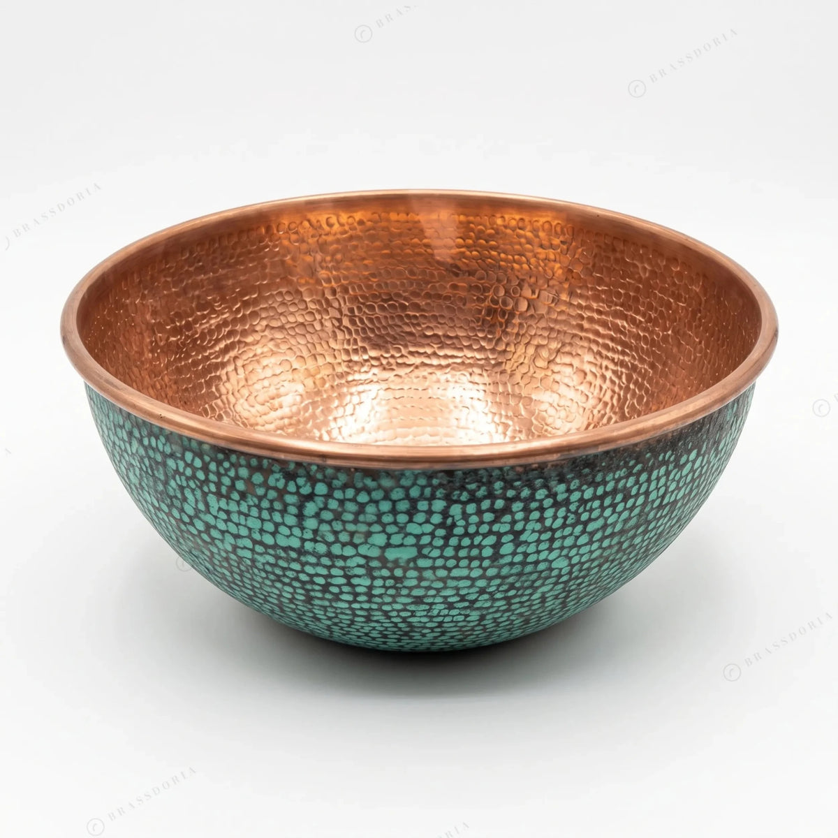 Hammered Dark Green Copper Washbasin – Oxidized Round Sink for Rustic Bathroom Decor - BRASSDORIA