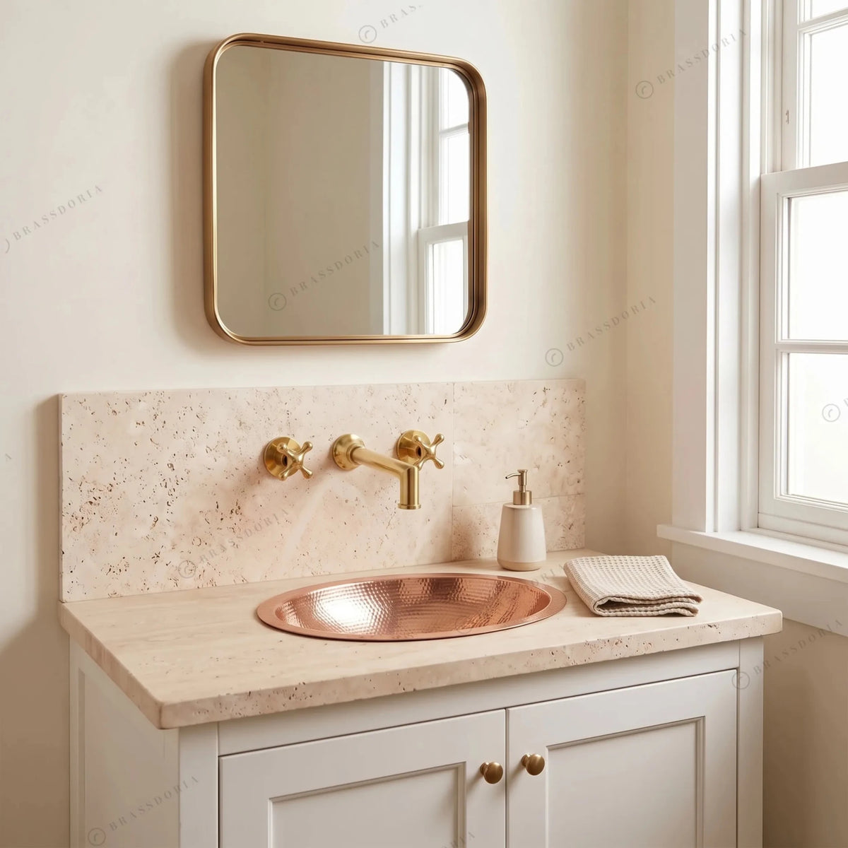 Hammered Oval Copper Vessel Sink – Handmade Drop-In Bathroom Basin - BRASSDORIA