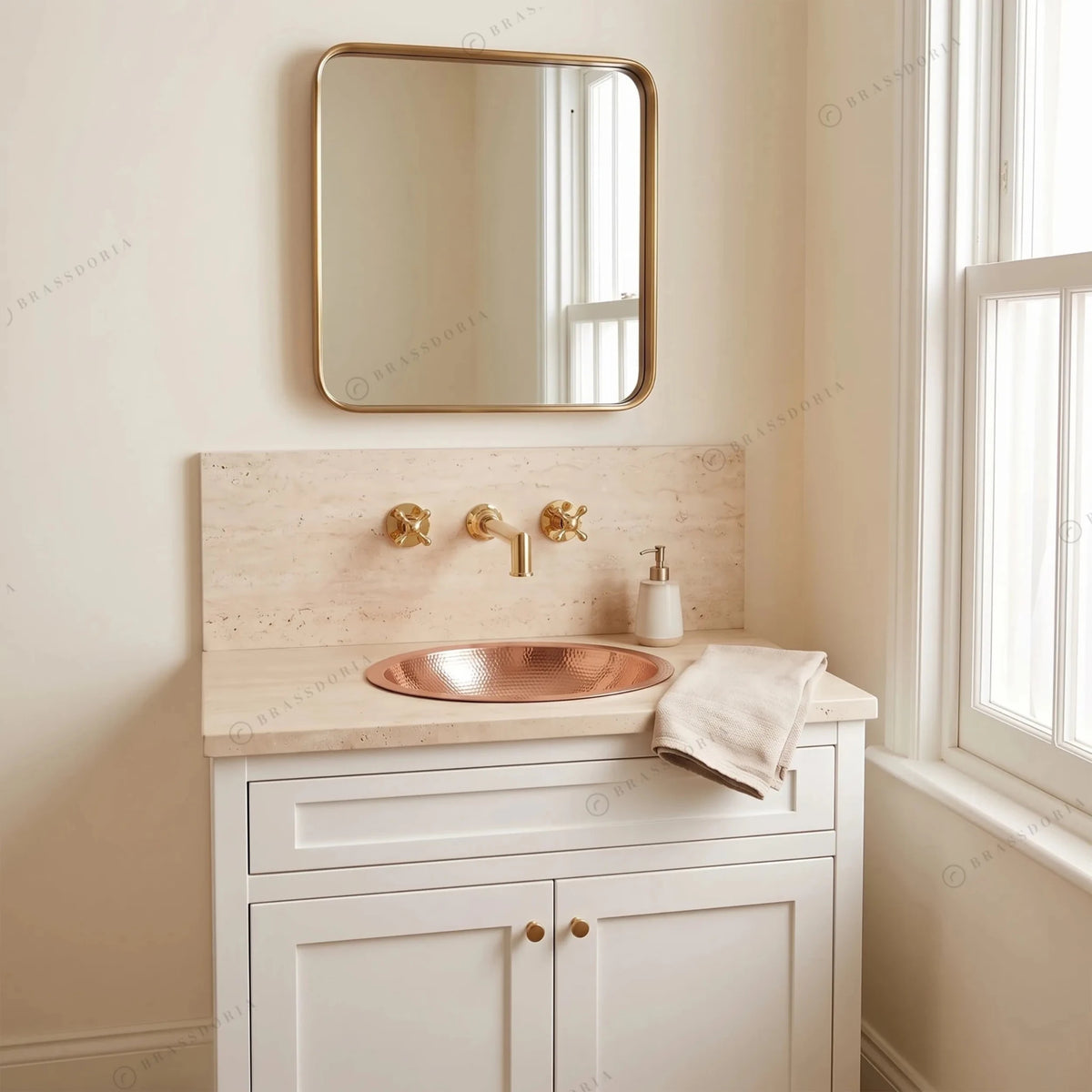 Hammered Oval Copper Vessel Sink – Handmade Drop-In Bathroom Basin - BRASSDORIA