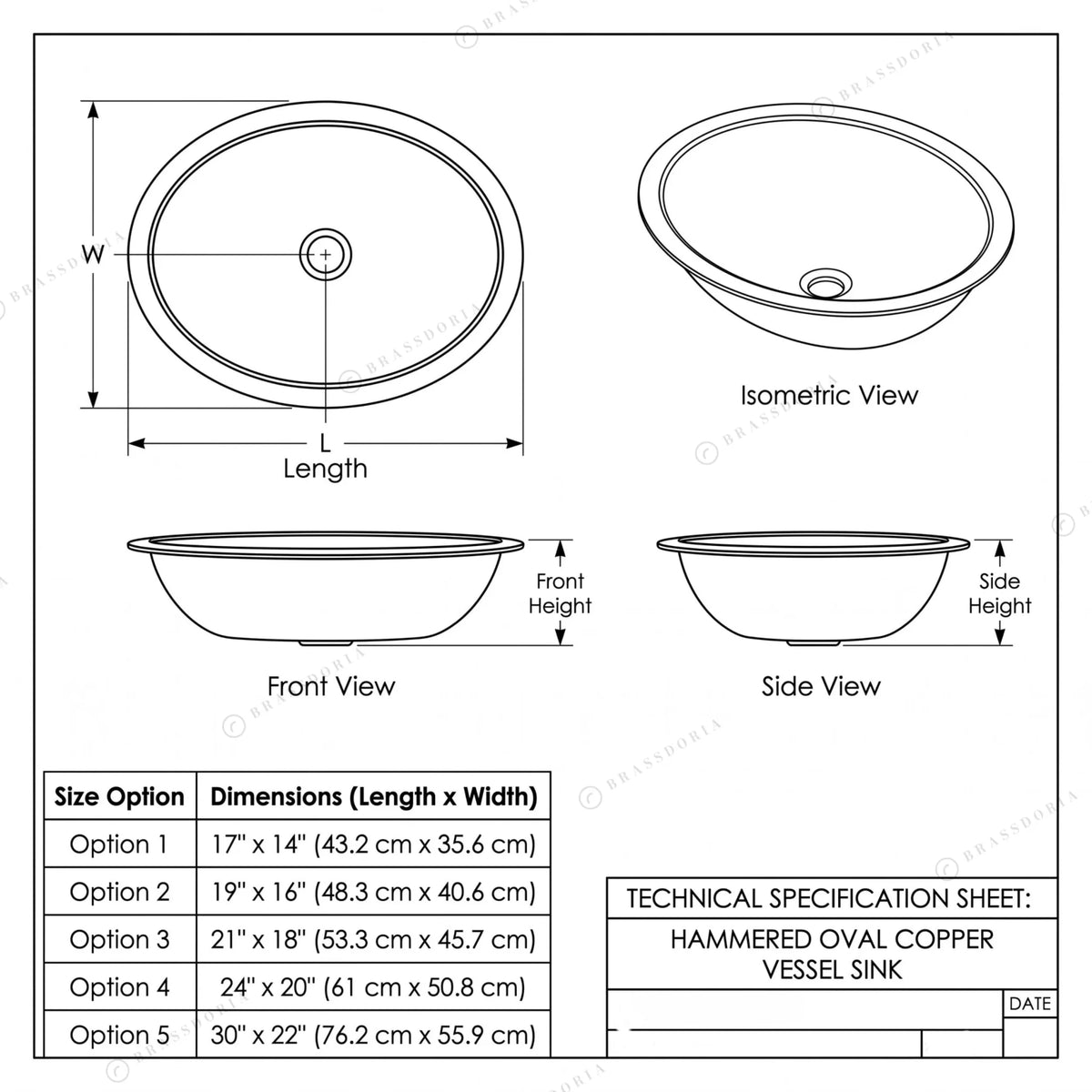 Hammered Oval Copper Vessel Sink – Handmade Drop-In Bathroom Basin - BRASSDORIA