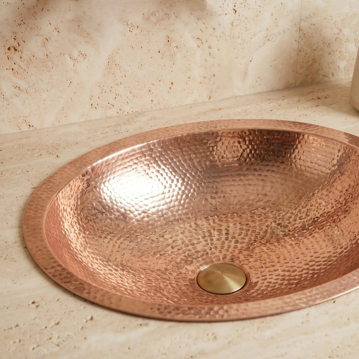 Hammered Oval Copper Vessel Sink – Handmade Drop-In Bathroom Basin - BRASSDORIA