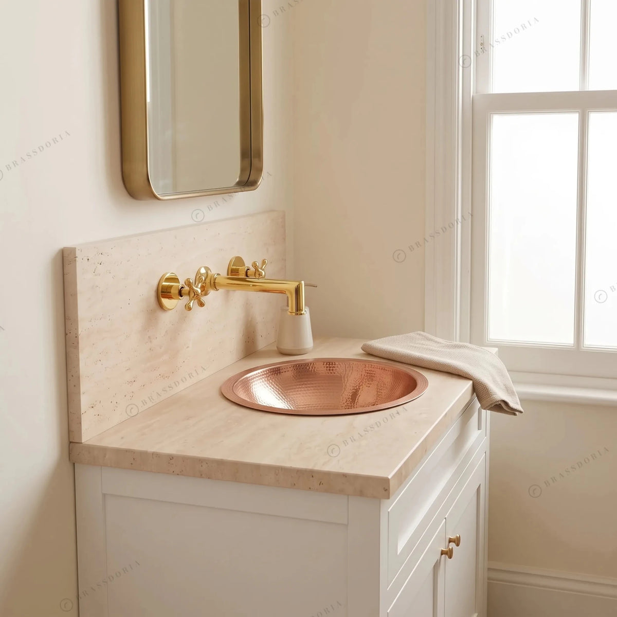 Hammered Oval Copper Vessel Sink – Handmade Drop-In Bathroom Basin - BRASSDORIA