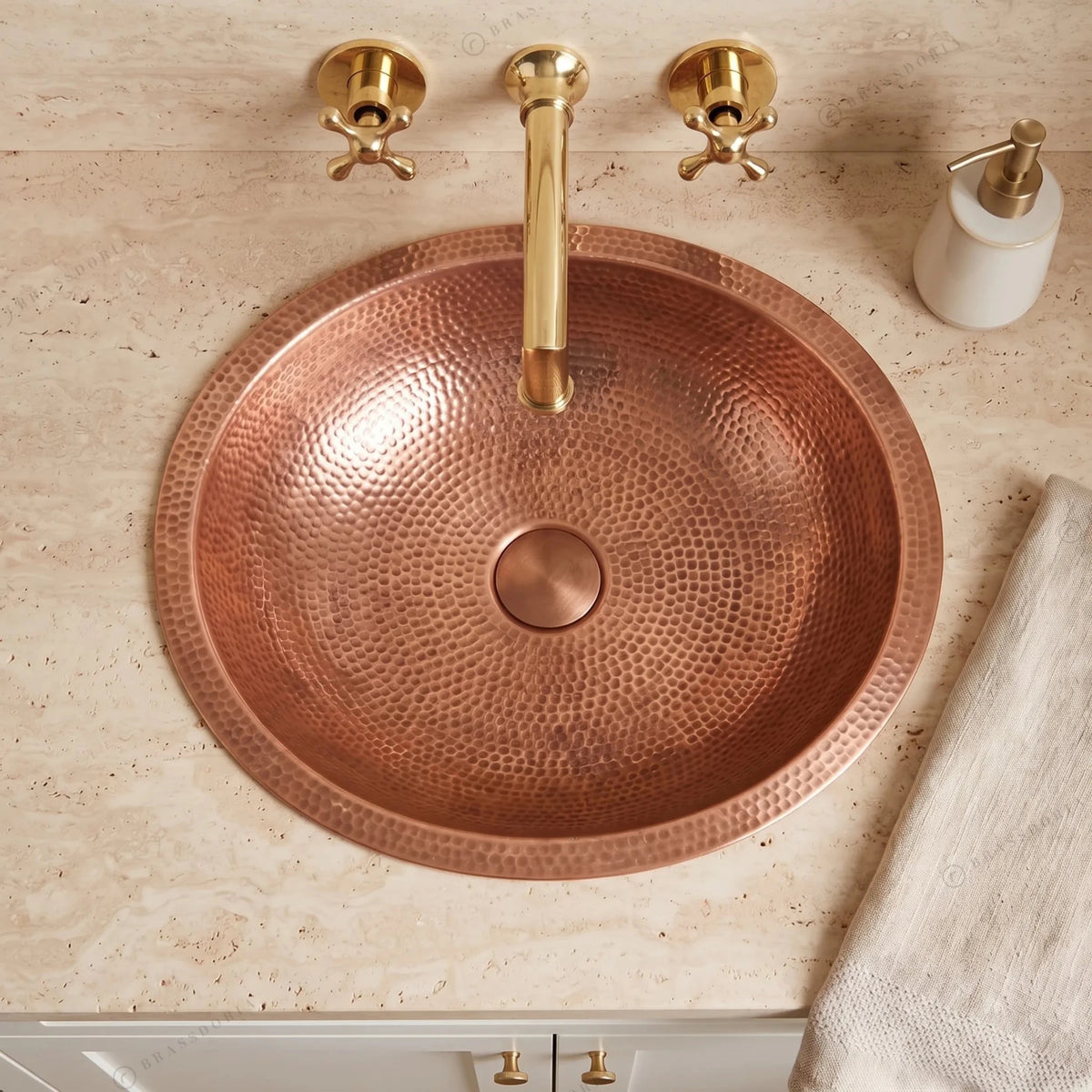 Hammered Oval Copper Vessel Sink – Handmade Drop-In Bathroom Basin - BRASSDORIA