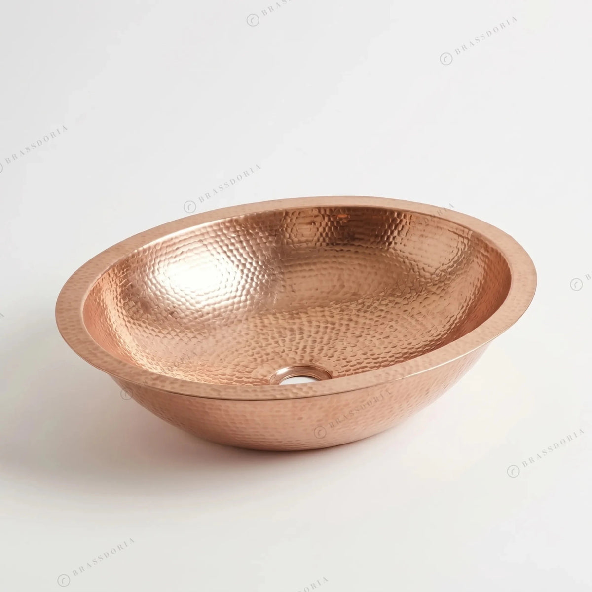 Hammered Oval Copper Vessel Sink – Handmade Drop-In Bathroom Basin - BRASSDORIA