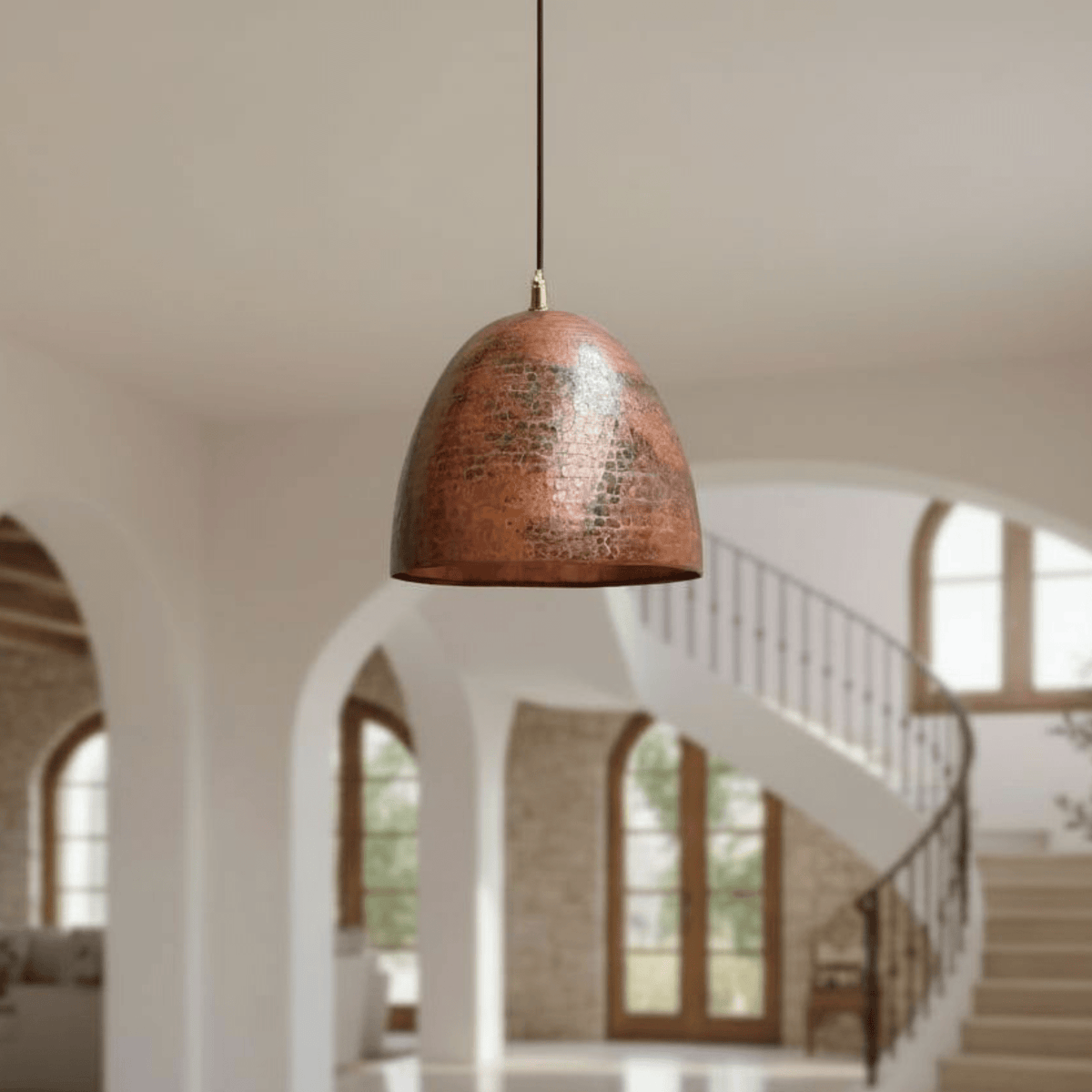 Hammered Rustic Copper Pendant – Dome Ceiling Light for Farmhouse Kitchens - BRASSDORIA