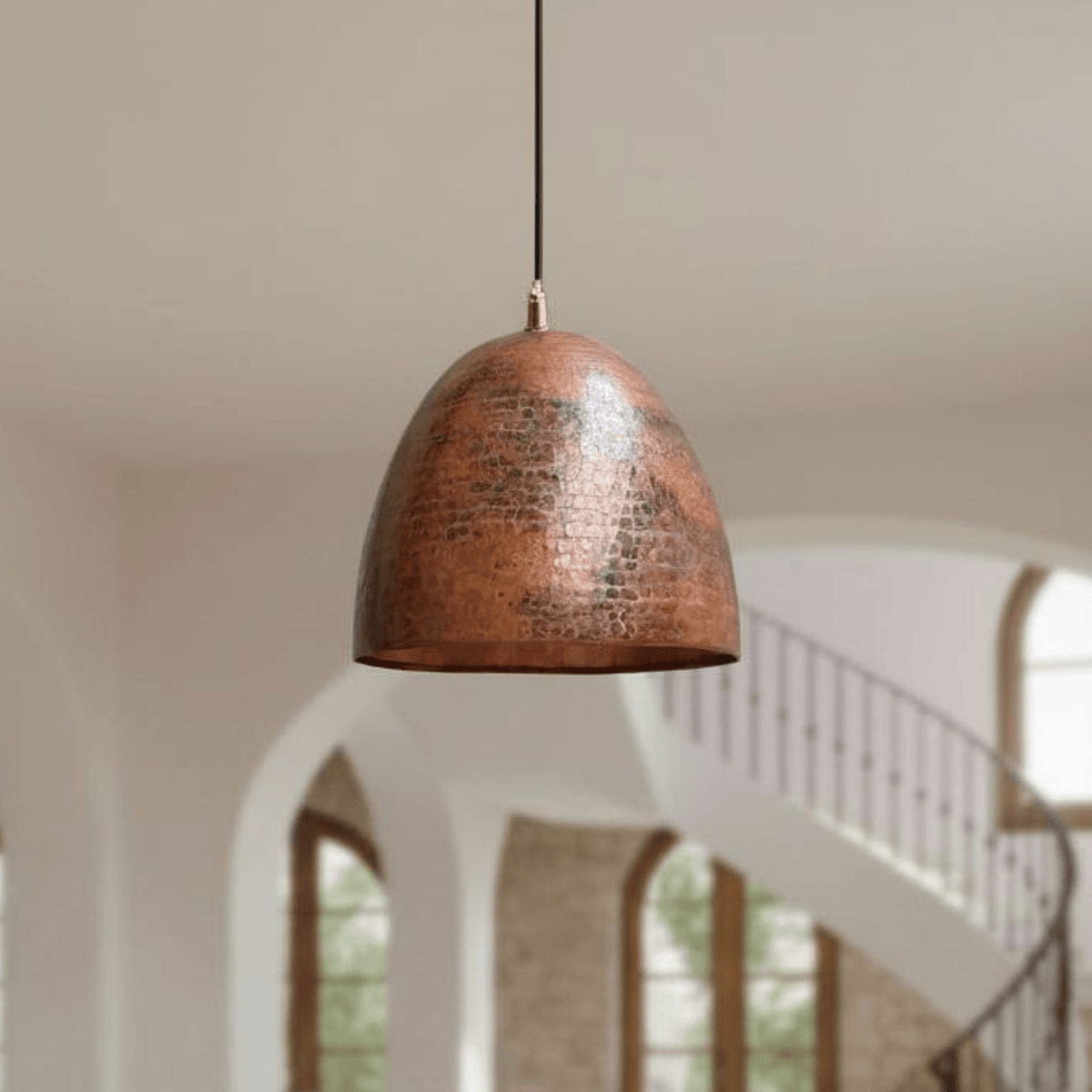 Hammered Rustic Copper Pendant – Dome Ceiling Light for Farmhouse Kitchens - BRASSDORIA