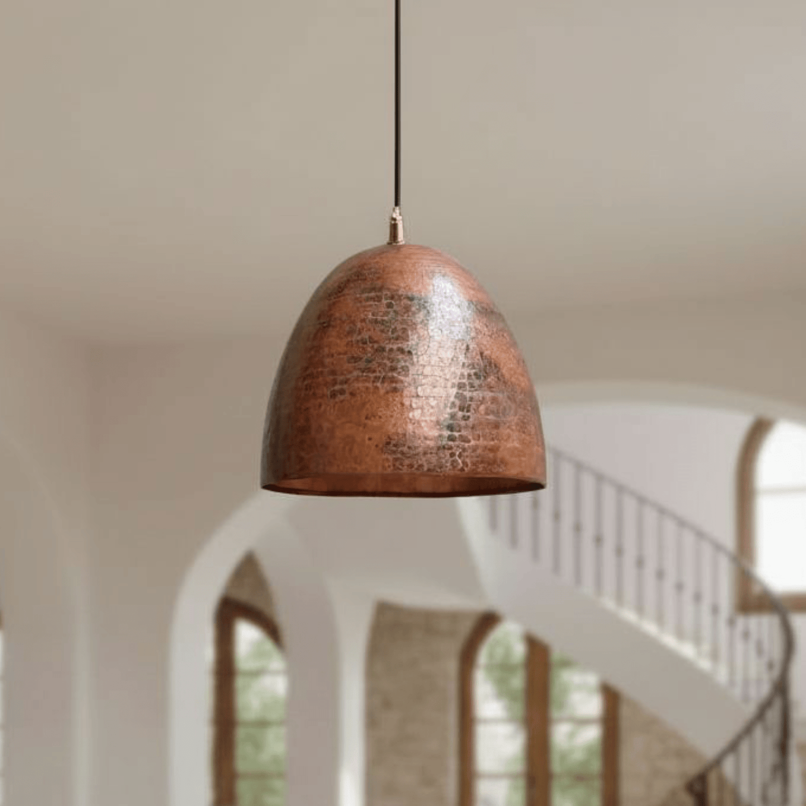Hammered Rustic Copper Pendant – Dome Ceiling Light for Farmhouse Kitchens - BRASSDORIA