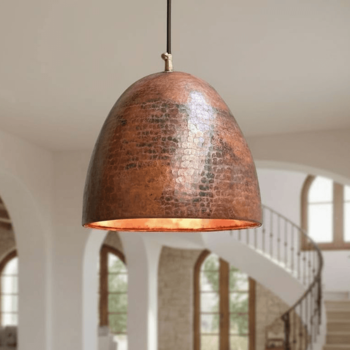 Hammered Rustic Copper Pendant – Dome Ceiling Light for Farmhouse Kitchens - BRASSDORIA