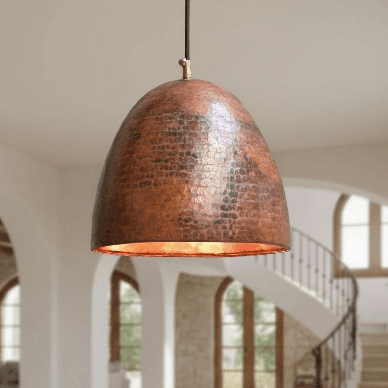 Hammered Rustic Copper Pendant – Dome Ceiling Light for Farmhouse Kitchens - BRASSDORIA