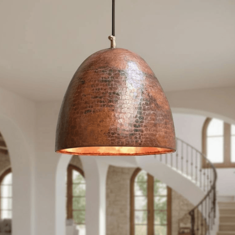Hammered Rustic Copper Pendant – Dome Ceiling Light for Farmhouse Kitchens - BRASSDORIA