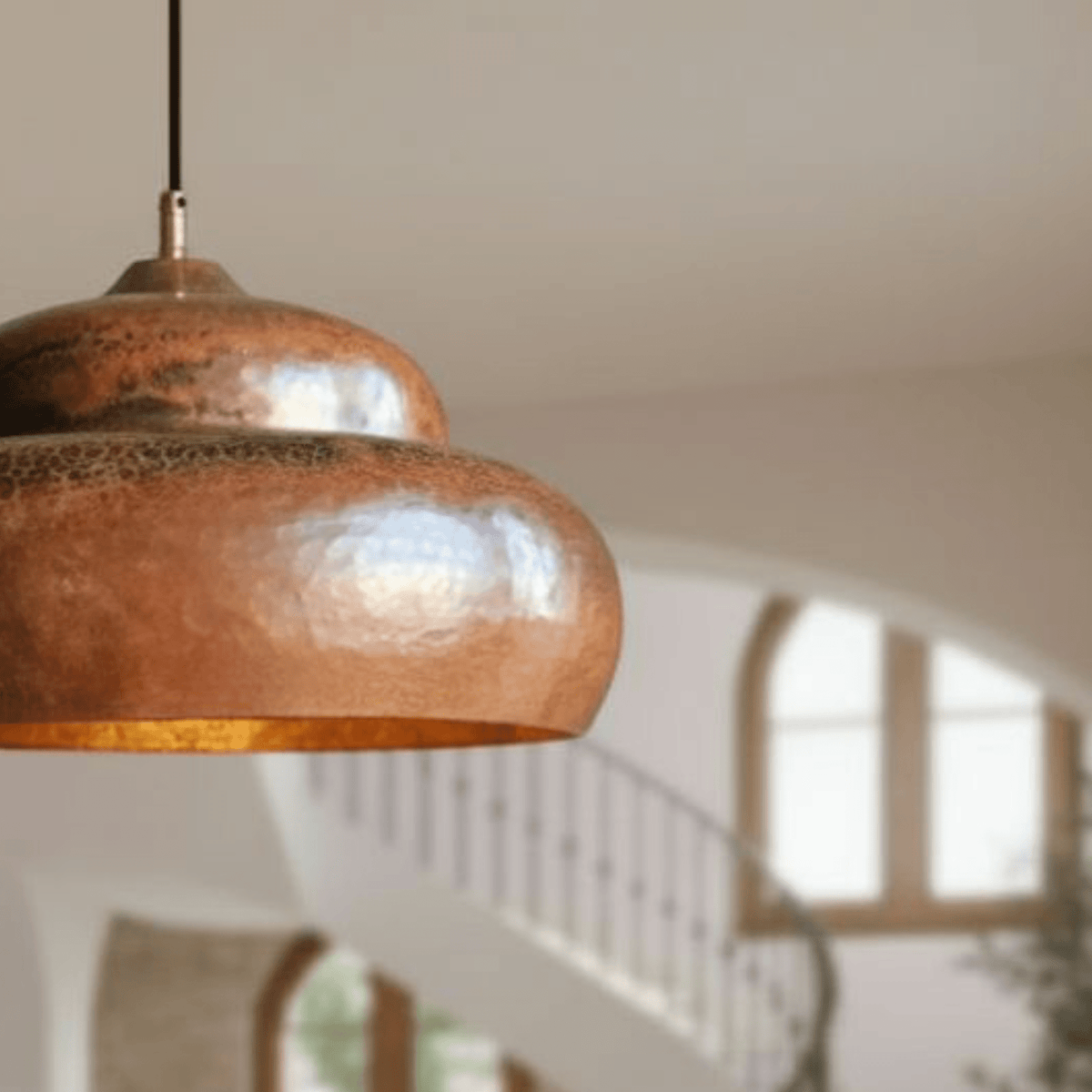 Hammered Solid Copper Pendant – Rustic Dome Ceiling Light for Farmhouse - BRASSDORIA