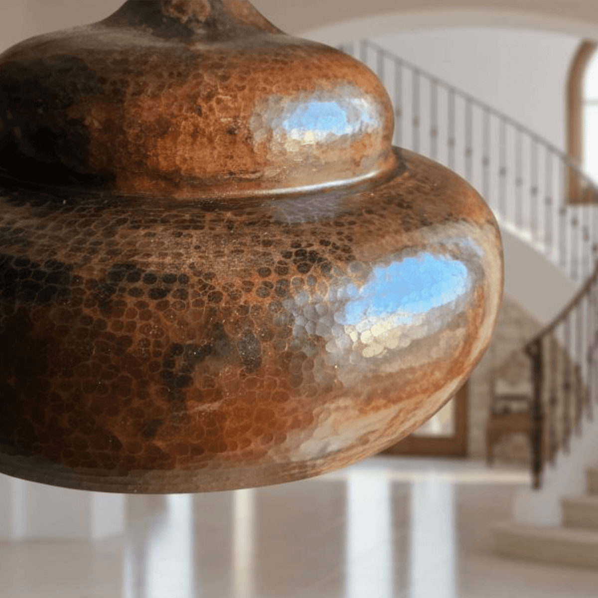 Hammered Solid Copper Pendant – Rustic Dome Ceiling Light for Farmhouse - BRASSDORIA