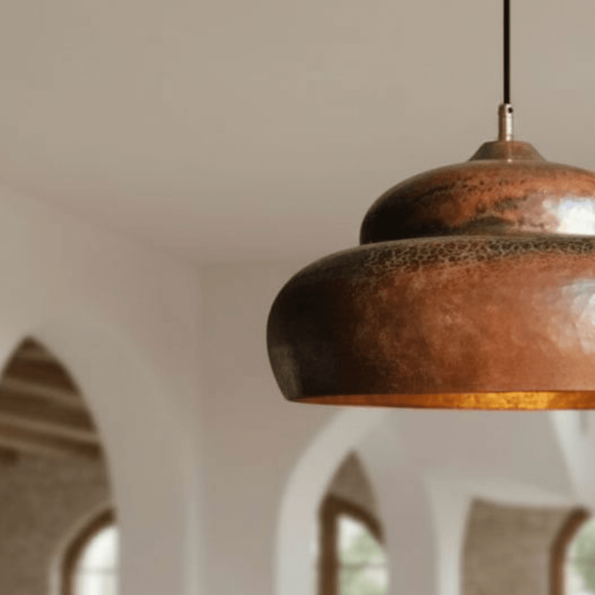Hammered Solid Copper Pendant – Rustic Dome Ceiling Light for Farmhouse - BRASSDORIA