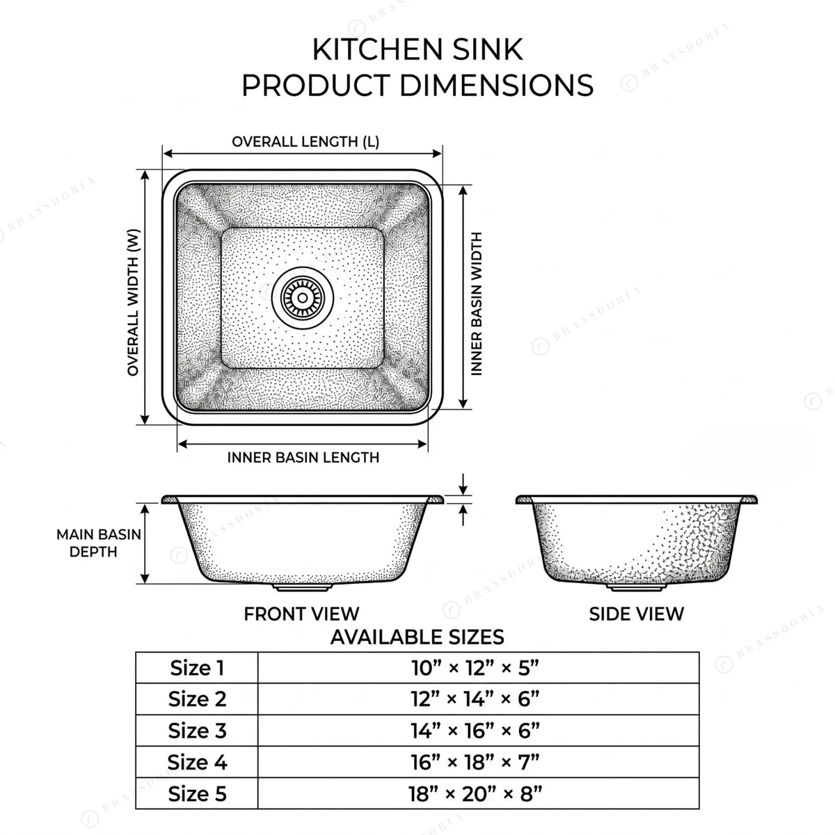 Hammered Unlacquered Brass Bar Sink – Square Drop-In Prep Basin - BRASSDORIA