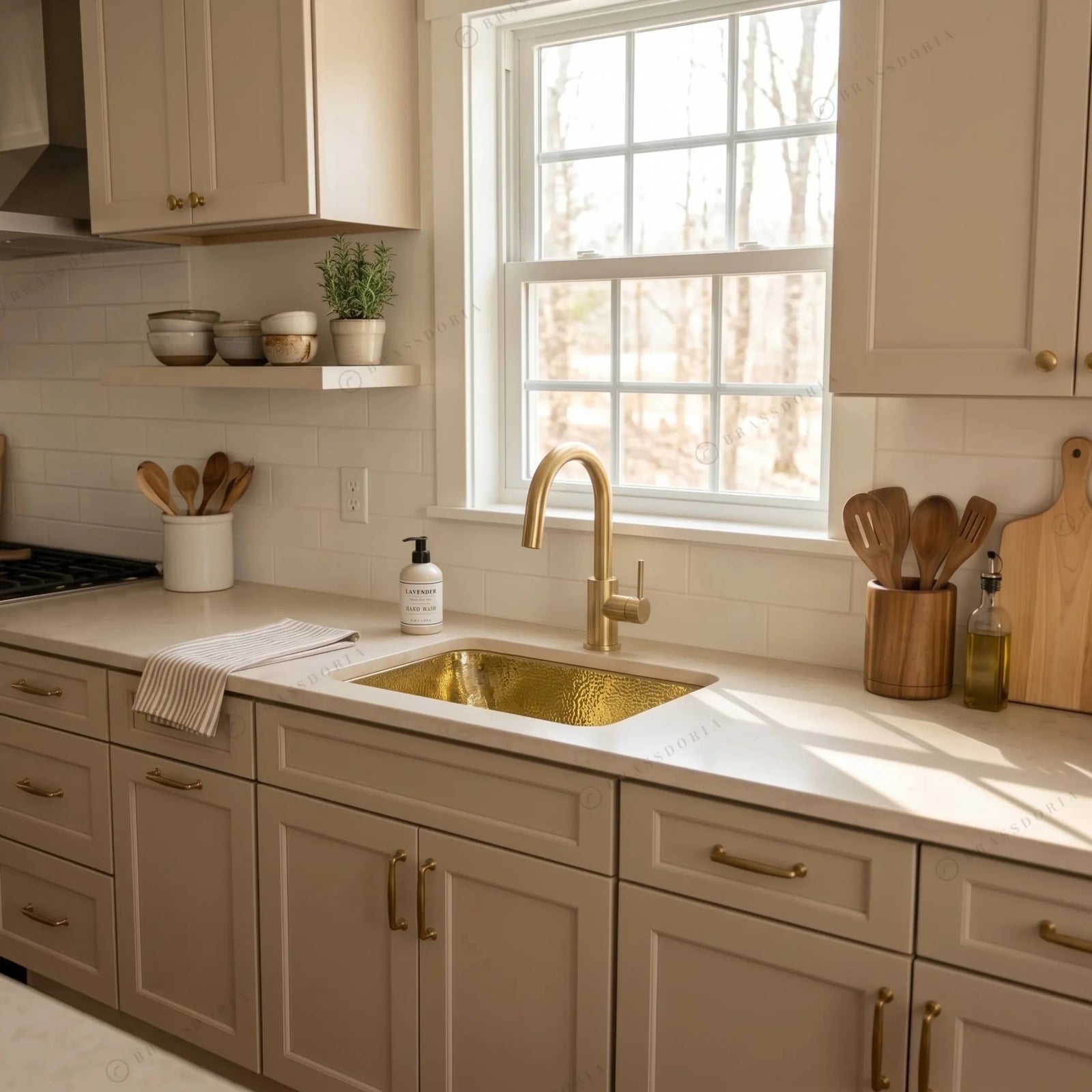 Hammered Unlacquered Brass Bar Sink – Square Drop-In Prep Basin - BRASSDORIA