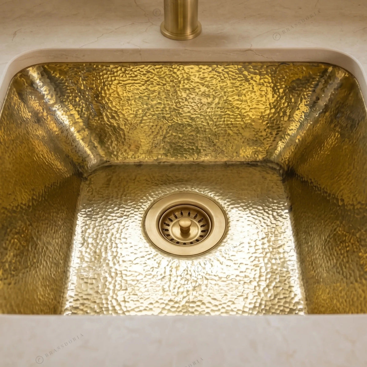 Hammered Unlacquered Brass Bar Sink – Square Drop-In Prep Basin - BRASSDORIA
