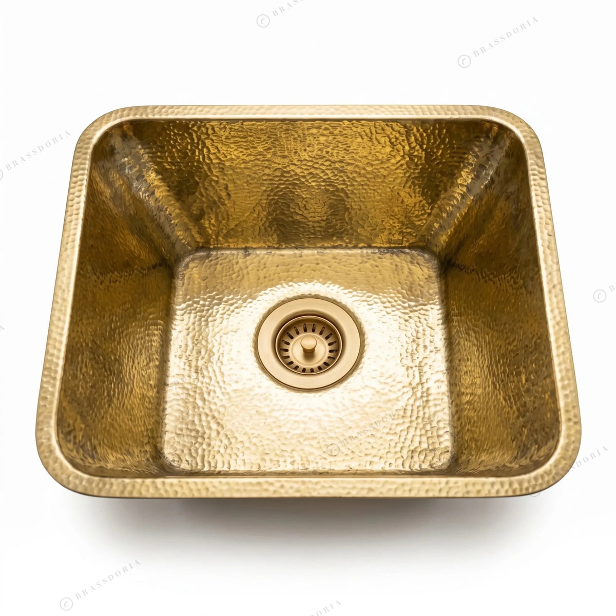 Hammered Unlacquered Brass Bar Sink – Square Drop-In Prep Basin - BRASSDORIA